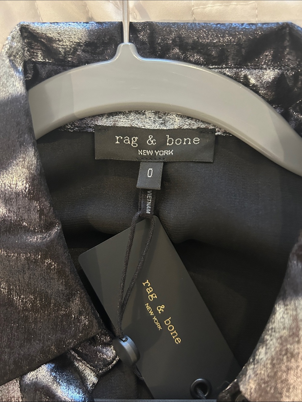 Rag & Bone Black and Silver Shimmery Button-Up Blouse - Picture 3 of 5